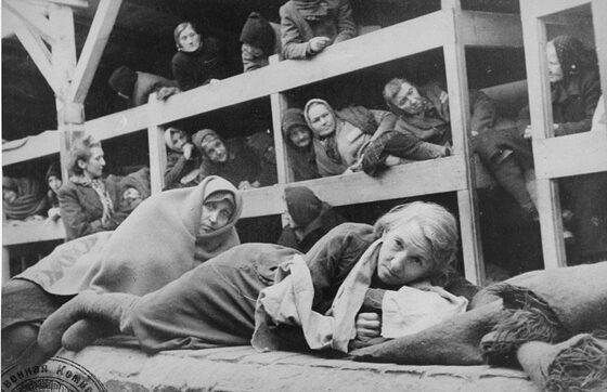 Women prisoners in the barracks at Auschwitz-Birkenau